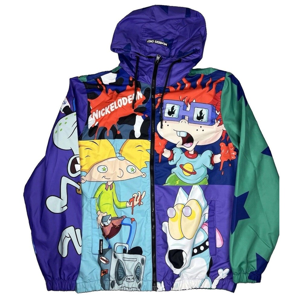 Members Only Nickelodeon Hooded Full Zip Windbreaker Jacket Multicolor Men's M